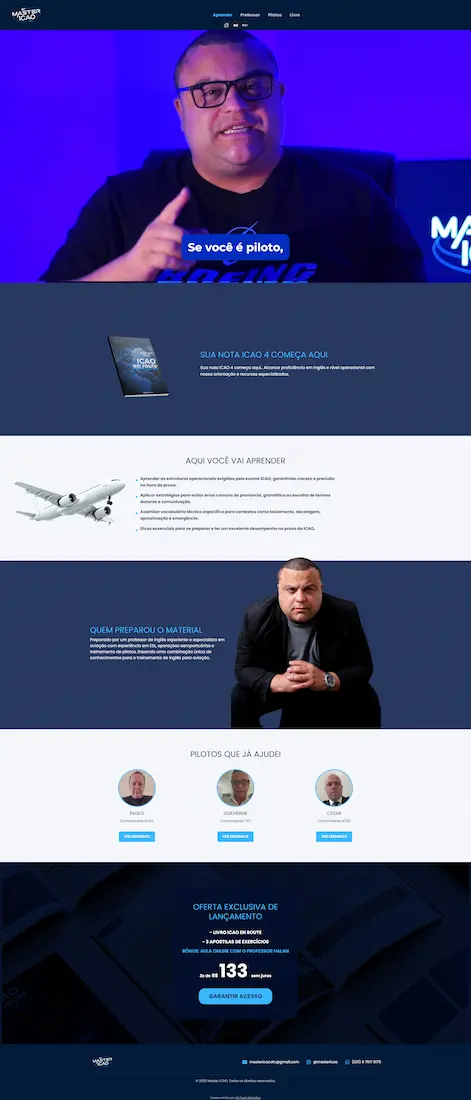 ICAO — landing de captação com teste A/B